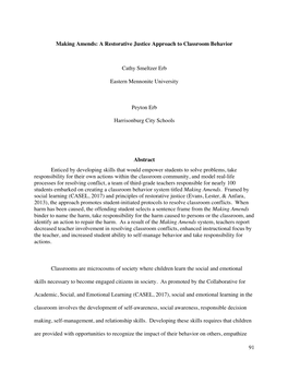 Making Amends: a Restorative Justice Approach to Classroom Behavior