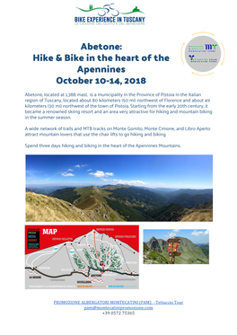 Abetone: Hike & Bike in the Heart of the Apennines October 10-14, 2018