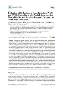 (Vocs and Svocs) from Warm Mix Asphalt Incorporating Natural Zeolite and Reclaimed Asphalt Pavement for Sustainable Pavements