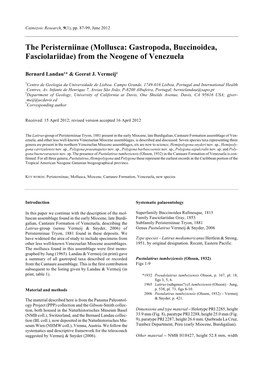 The Peristerniinae (Mollusca: Gastropoda, Buccinoidea, Fasciolariidae) from the Neogene of Venezuela