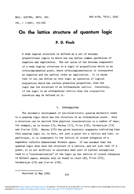 On the Lattice Structure of Quantum Logic