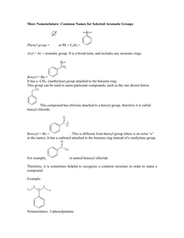 Common Names for Selected Aromatic Groups