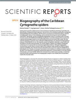 Biogeography of the Caribbean Cyrtognatha Spiders Klemen Čandek1,6,7, Ingi Agnarsson2,4, Greta J