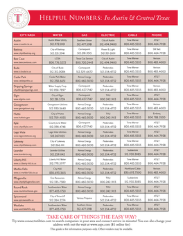 Helpful Numbers: in Austin & Central Texas