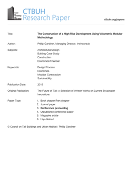 The Construction of a High-Rise Development Using Volumetric Modular Methodology