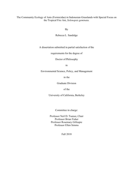 In Indonesian Grasslands with Special Focus on the Tropical Fire Ant, Solenopsis Geminata