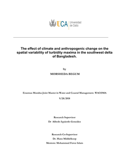The Effect of Climate and Anthropogenic Change on the Spatial Variability of Turbidity Maxima in the Southwest Delta of Bangladesh