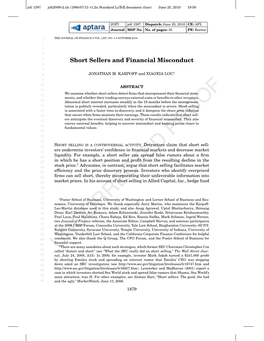 Short Sellers and Financial Misconduct 6 7 ∗ 8 JONATHAN M