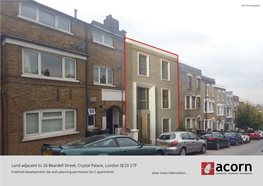 Land Adjacent to 16 Beardell Street, Crystal Palace, London SE19 1TP Freehold Development Site with Planning Permission for 5 Apartments View More Information