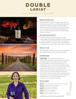 ACCOLADES BRAND OVERVIEW Jamieson Ranch Vineyards In