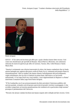 Poste, Arrigoni (Lega): “I Sindaci Chiedano Intervento Del Presidente Della Repubblica” | 1