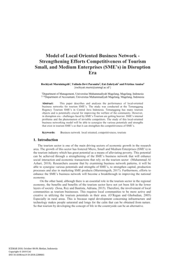 Strengthening Efforts Competitiveness of Tourism Small, and Medium Enterprises (SME’S) in Disruption Era