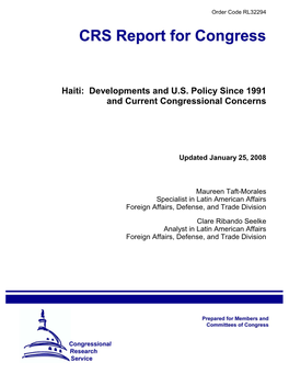 Haiti: Developments and U.S. Policy Since 1991 and Current Congressional Concerns