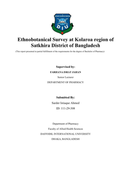 Ethnobotanical Survey at Kolaroa Region of Satkhira District of Bangladesh