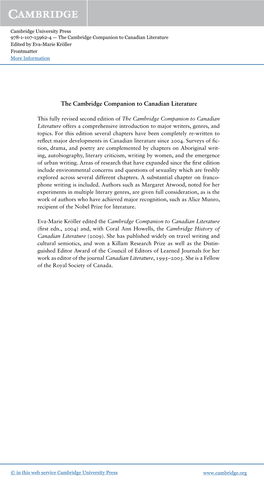 The Cambridge Companion to Canadian Literature Edited by Eva-Marie Kröller Frontmatter More Information