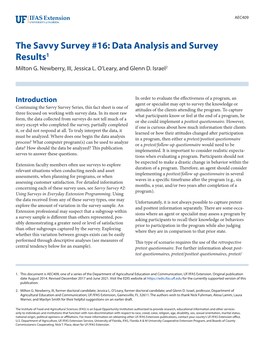 The Savvy Survey #16: Data Analysis and Survey Results1 Milton G