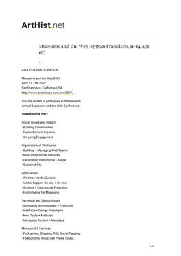 Museums and the Web 07 (San Francisco, 11-14 Apr 07)