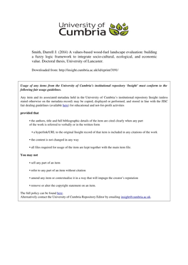 Smith, Darrell J. (2014) a Values-Based Wood-Fuel Landscape Evaluation: Building a Fuzzy Logic Framework to Integrate Socio-Cultural, Ecological, and Economic Value