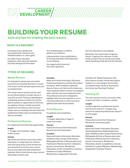 BUILDING YOUR RESUME Tools and Tips for Creating the Best Resume