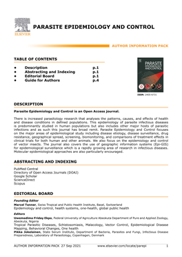 Parasite Epidemiology and Control