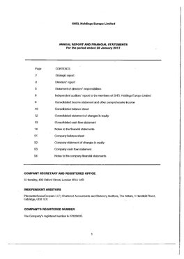 SHEL Holdings Europe Limited ANNUAL REPORT AND