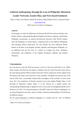 Cultural Anthropology Through the Lens of Wikipedia: Historical Leader Networks, Gender Bias, and News-Based Sentiment