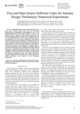 Free and Open Source Software Codes for Antenna Design: Preliminary Numerical Experiments