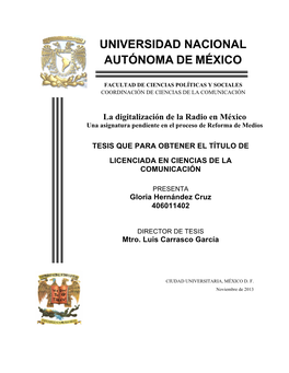 Tesis: La Digitalización De La Radio En México Una Asignatura Pendiente En El Proceso De Reforma De Medios