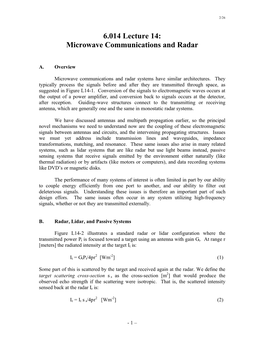 Microwave Communications and Radar