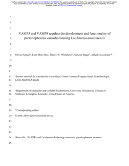VAMP3 and VAMP8 Regulate the Development and Functionality of 5 Parasitophorous Vacuoles Housing Leishmania Amazonensis