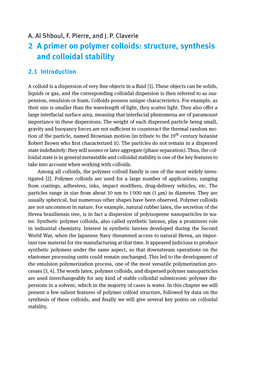 2 a Primer on Polymer Colloids: Structure, Synthesis and Colloidal Stability