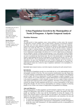 Urban Population Growth in the Municipalities of North 24 Parganas, It Is Clear That North 24 Parganas Has Retained a High Level of Urbanization Since Independence