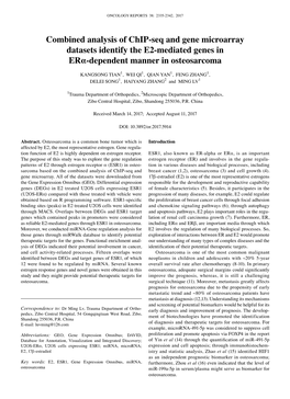 Combined Analysis of Chip-Seq and Gene Microarray Datasets Identify the E2-Mediated Genes in Erα-Dependent Manner in Osteosarcoma