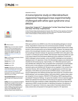 A Transcriptome Study on Macrobrachium Nipponense Hepatopancreas Experimentally Challenged with White Spot Syndrome Virus (WSSV)