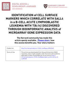IDENTIFICATION of CELL SURFACE MARKERS WHICH CORRELATE with SALL4 in a B-CELL ACUTE LYMPHOBLASTIC LEUKEMIA with T(8;14)