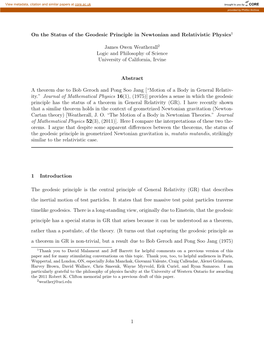 On the Status of the Geodesic Principle in Newtonian and Relativistic Physics1