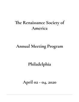 E Renaissance Society of America Annual Meeting Program