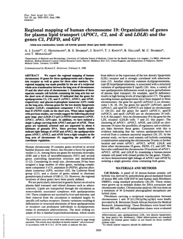 (APOCI, -C2, and -E and LDLR) and the Genes C3, PEPD, and GPI (Whole-Arm Translocation/Somatic Cell Hybrids/Genomic Clones/Gene Family/Atherosclerosis) A