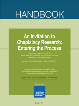 An Invitation to Chaplaincy Research: Entering the Process