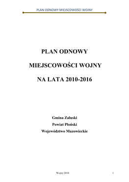 Plan Odnowy Miejscowości Wojny Na Lata 2010-2016