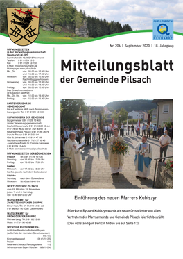 Mitteilungsblatt Der Gemeinde Pilsach - September 2020 