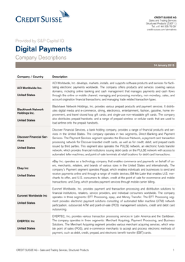 Digital Payments Company Descriptions