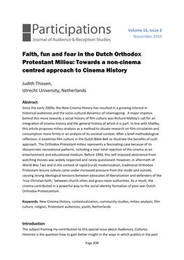 Faith, Fun and Fear in the Dutch Orthodox Protestant Milieu: Towards a Non-Cinema Centred Approach to Cinema History