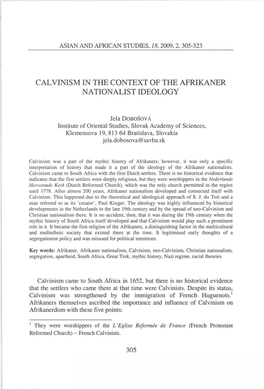 Calvinism in the Context of the Afrikaner Nationalist Ideology