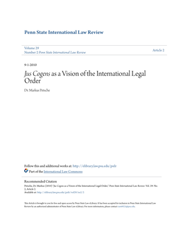 Jus Cogens As a Vision of the International Legal Order Dr