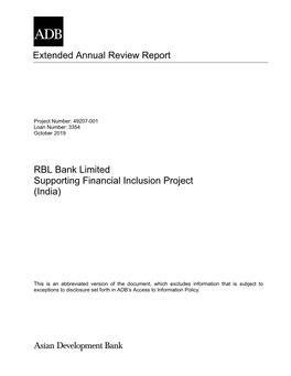 49207-001: Equity Investment and Loan for RBL Bank for Supporting Financial Inclusion Project