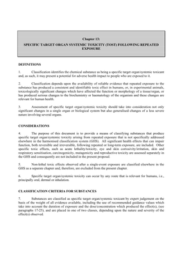 Specific Target Organ Systemic Toxicity (Tost) Following Repeated Exposure