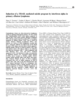 Induction of a TRAIL Mediated Suicide Program by Interferon Alpha in Primary E€Usion Lymphoma