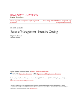 Basics of Management - Intensive Grazing Stephen K