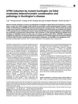 ATRX Induction by Mutant Huntingtin Via Cdx2 Modulates Heterochromatin Condensation and Pathology in Huntington’S Disease